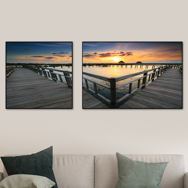 Tropics Sea Bridge Scenery Canvas Pastel Color Multi-Piece Wall Art Print for Living Room