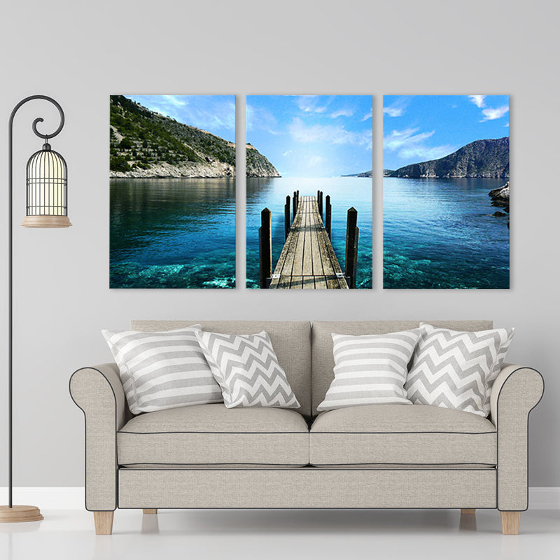 Blue Photography Canvas Art Multi-Piece Contemporary Bedroom Wall Decor, Set of Three