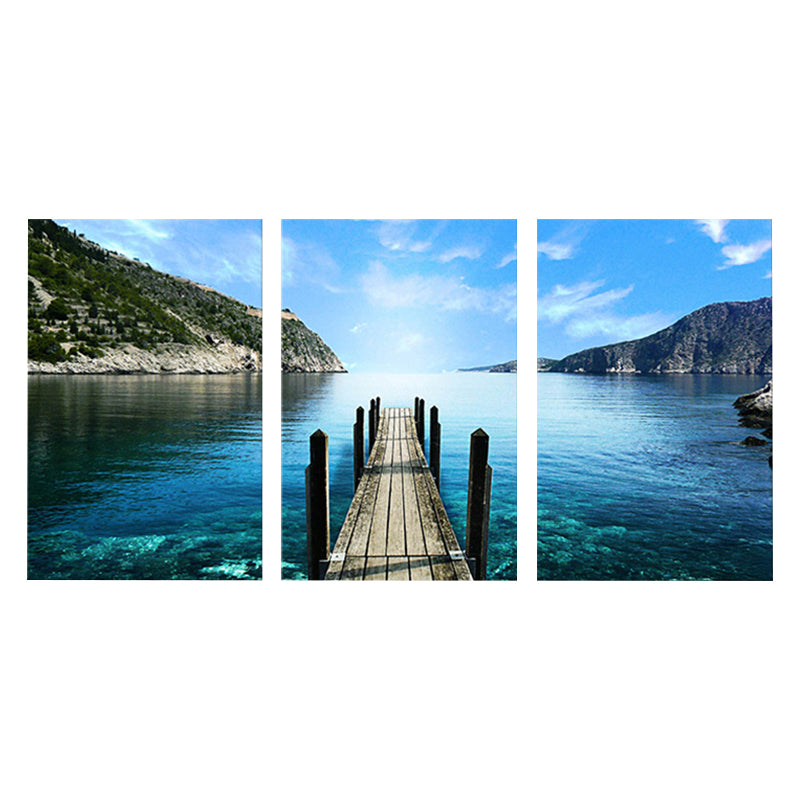 Blue Photography Canvas Art Multi-Piece Contemporary Bedroom Wall Decor, Set of Three