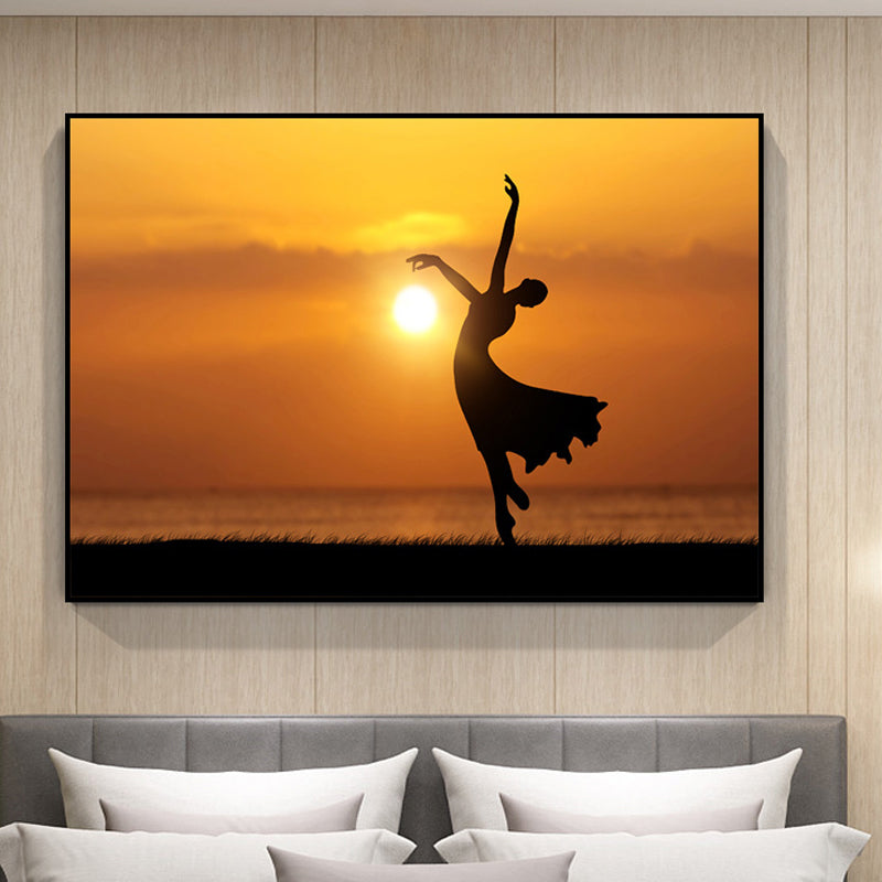 Stunning Dance at Sunset Canvas House Interior Scenery Wall Art Print in Orange-Black