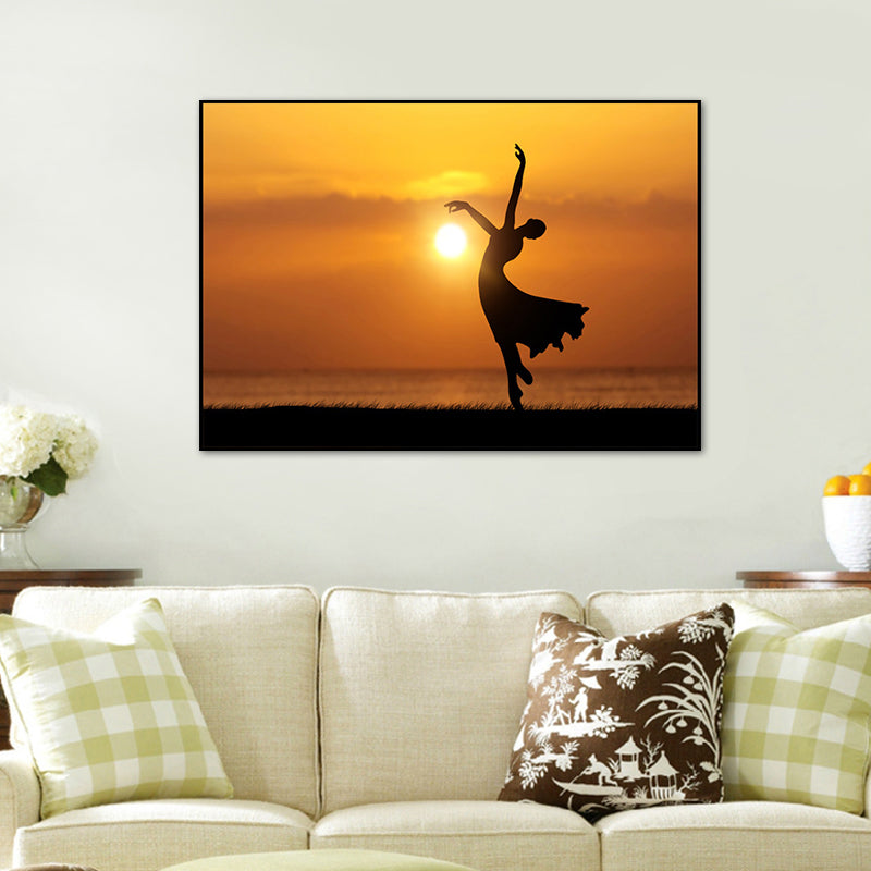 Stunning Dance at Sunset Canvas House Interior Scenery Wall Art Print in Orange-Black