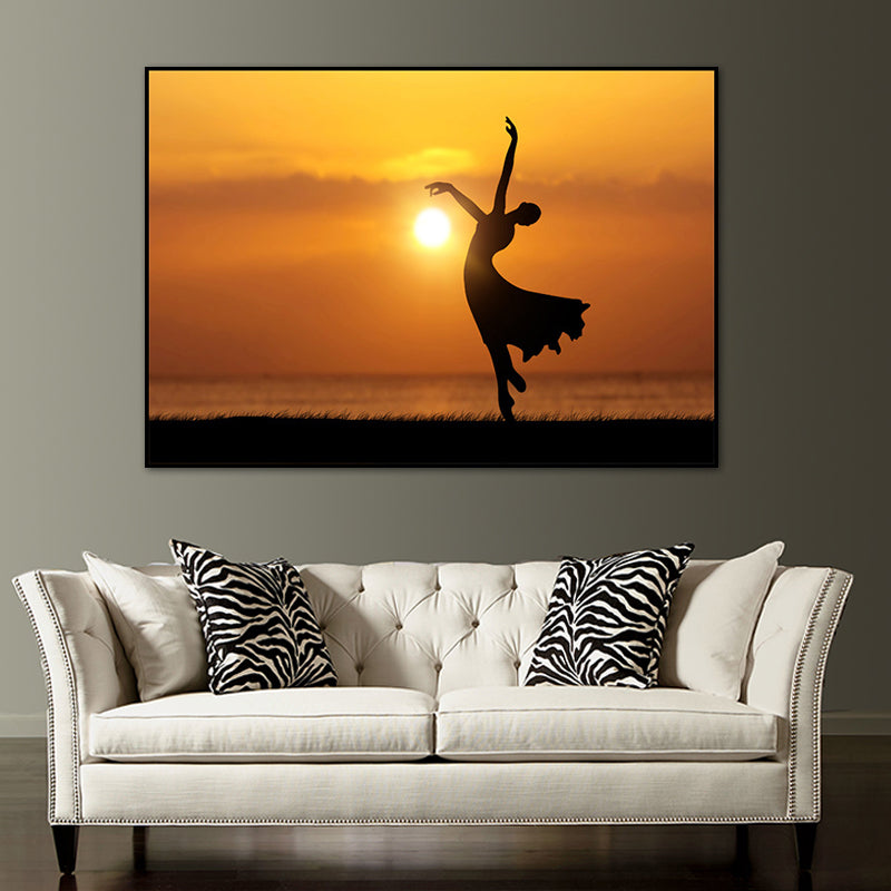 Stunning Dance at Sunset Canvas House Interior Scenery Wall Art Print in Orange-Black