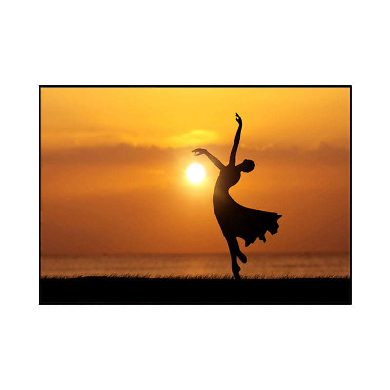 Stunning Dance at Sunset Canvas House Interior Scenery Wall Art Print in Orange-Black