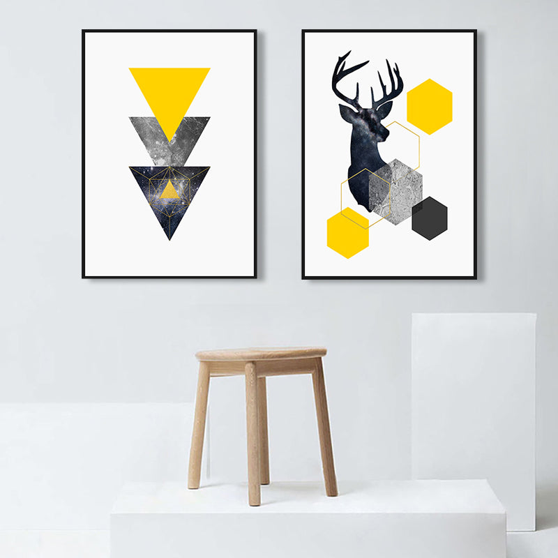 Illustration Deer Canvas Print Living Room Animal Wall Art in Pastel Color, Set of 2