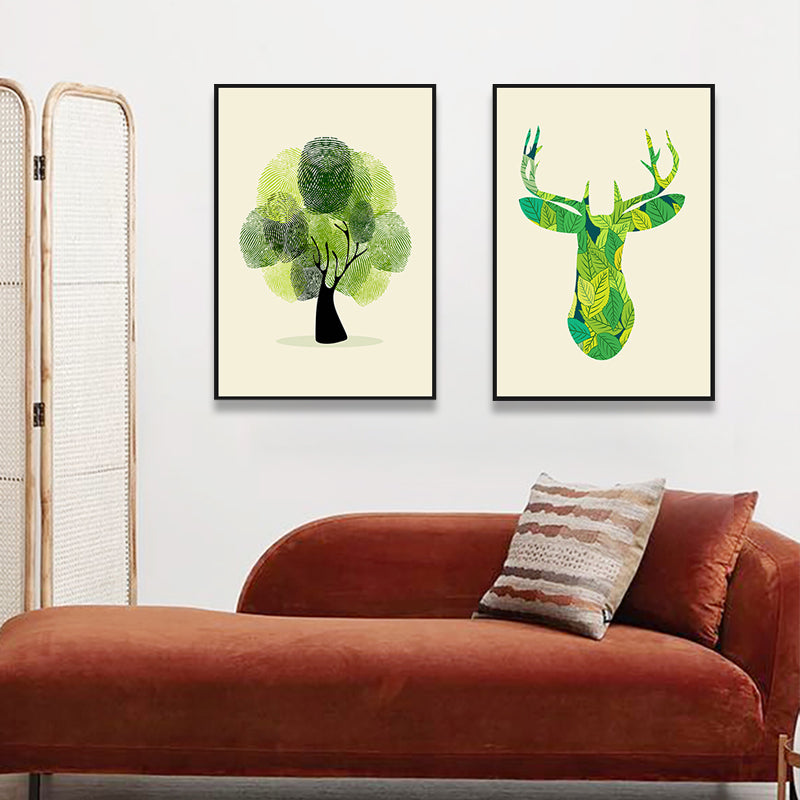 Illustration Deer Canvas Print Living Room Animal Wall Art in Pastel Color, Set of 2