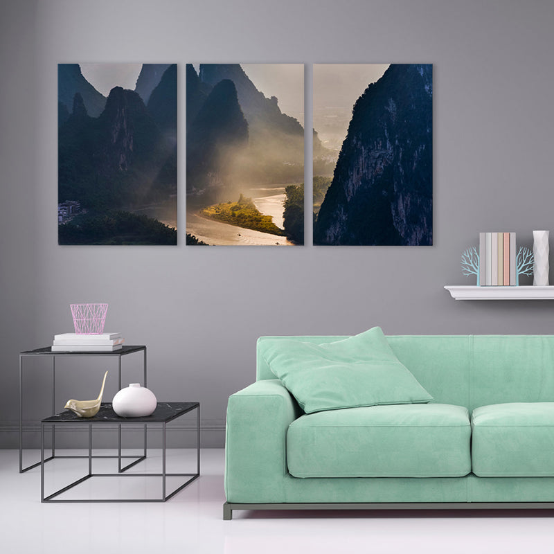 Misty Mountains Scene Wall Decor for Bathroom Photography Canvas Art Print, Multiple Sizes