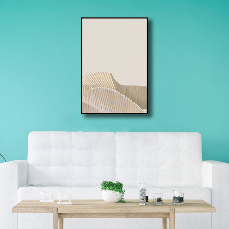 Light Beige Origami Wall Art Abstract Minimalistic Textured Canvas Print for Living Room