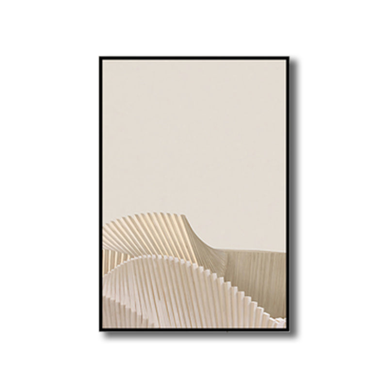 Light Beige Origami Wall Art Abstract Minimalistic Textured Canvas Print for Living Room