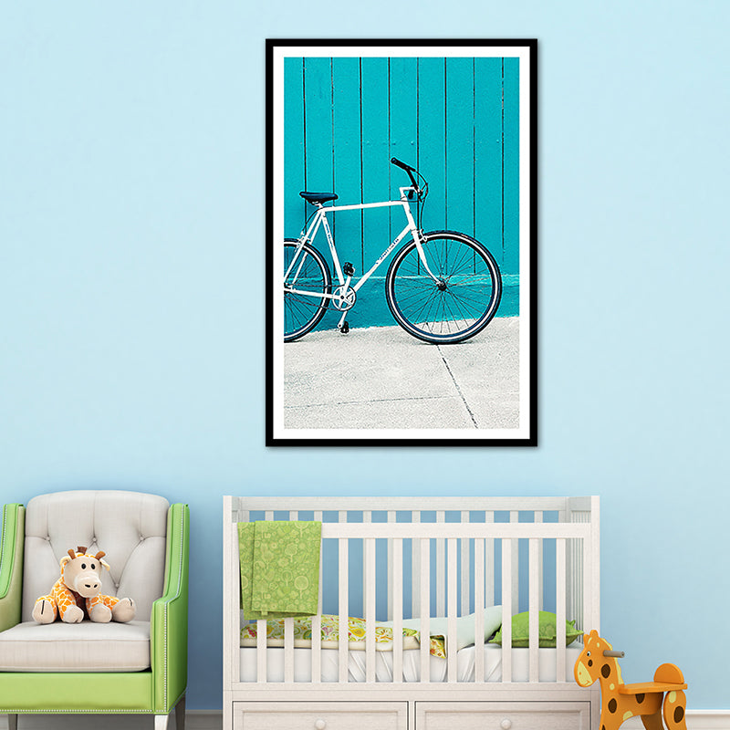 Contemporary Bicycle Wall Art Decor Boys Bedroom Wrapped Canvas in Blue, Multiple Sizes