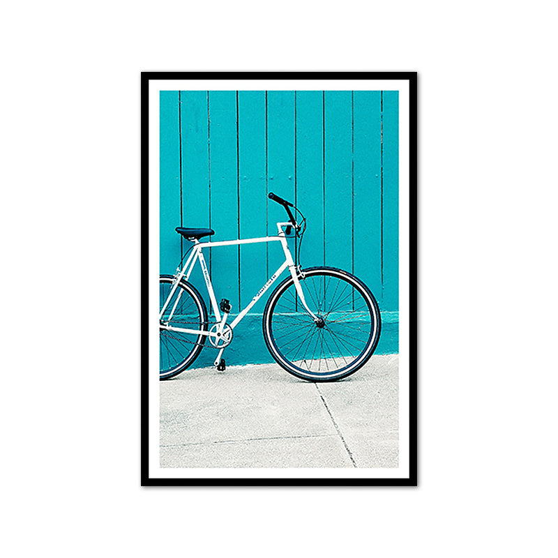 Contemporary Bicycle Wall Art Decor Boys Bedroom Wrapped Canvas in Blue, Multiple Sizes