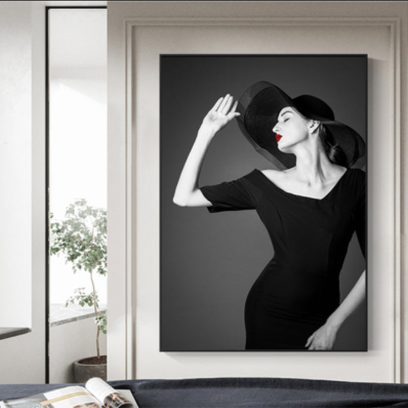 Photographic Fashion Wall Art Decor Glam Elegant Lady Canvas Print in Black and White