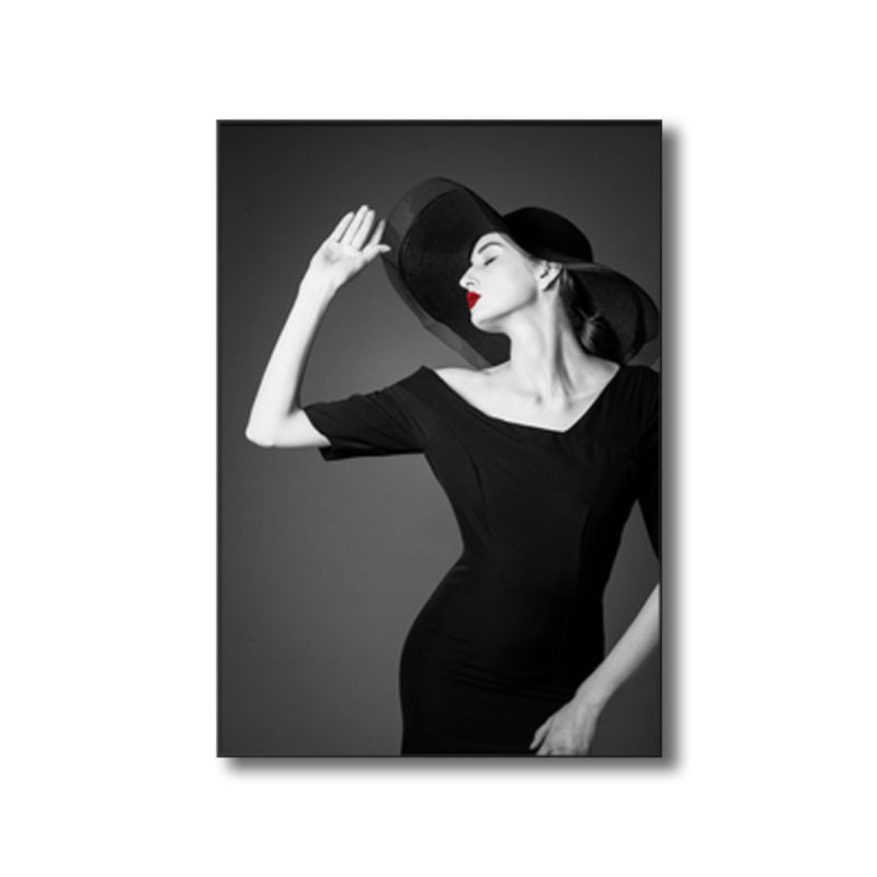 Photographic Fashion Wall Art Decor Glam Elegant Lady Canvas Print in Black and White