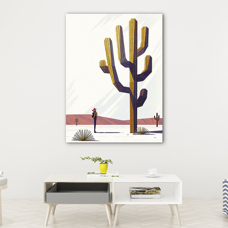 Brown Giant Desert Cactus Canvas Botanical Nordic Textured Wall Art Print for Room