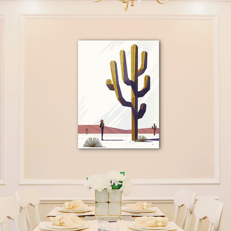 Brown Giant Desert Cactus Canvas Botanical Nordic Textured Wall Art Print for Room