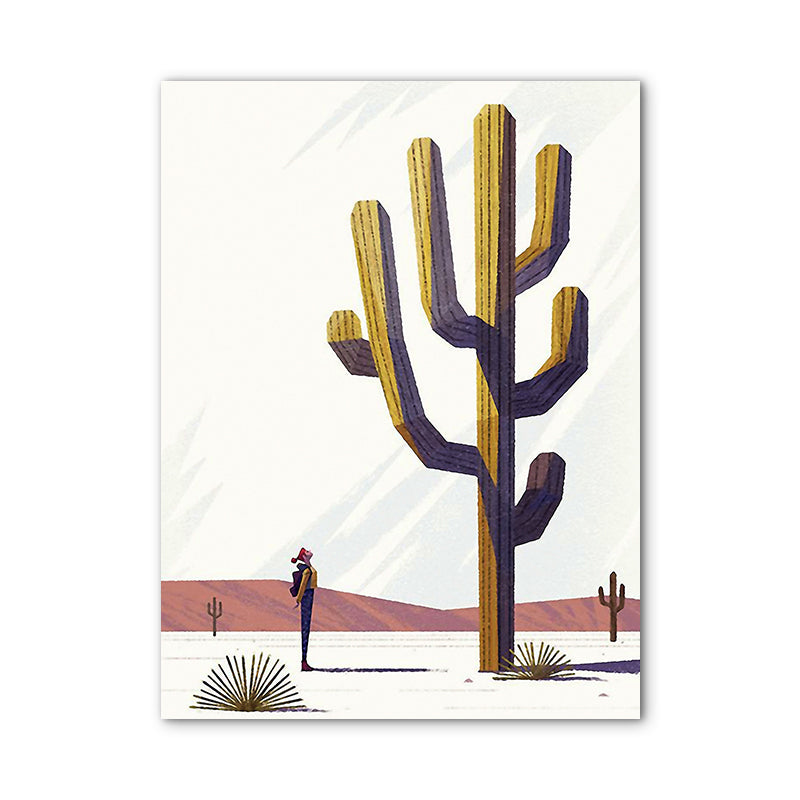 Brown Giant Desert Cactus Canvas Botanical Nordic Textured Wall Art Print for Room