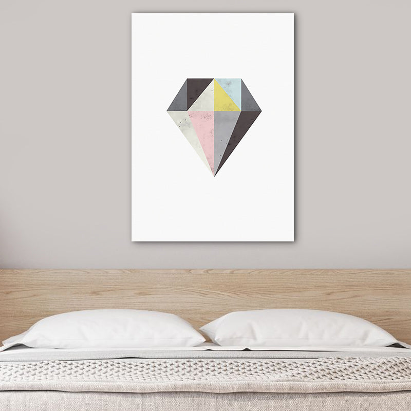 Minimalist Diamond Art Print Canvas Textured Grey-Pink Wall Decor for Girls Room