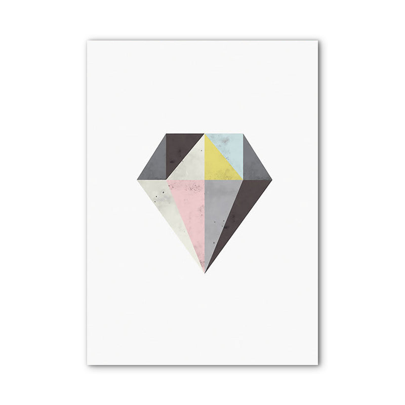 Minimalist Diamond Art Print Canvas Textured Grey-Pink Wall Decor for Girls Room