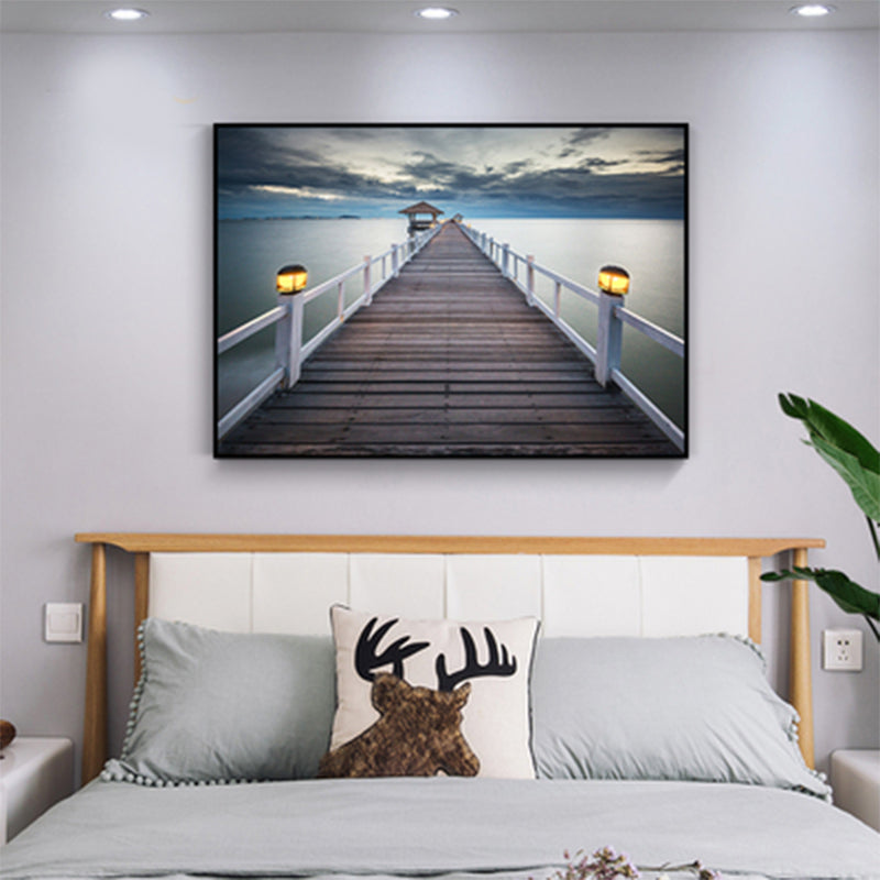 Modern Sea Bridge Canvas Print Photograph Scenery Dark Color Bedroom Wall art Decor