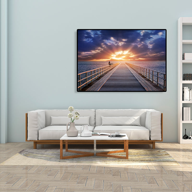 Modern Sea Bridge Canvas Print Photograph Scenery Dark Color Bedroom Wall art Decor