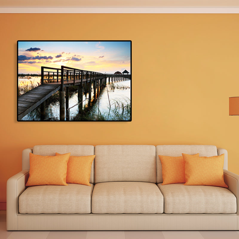 Modern Sea Bridge Canvas Print Photograph Scenery Dark Color Bedroom Wall art Decor