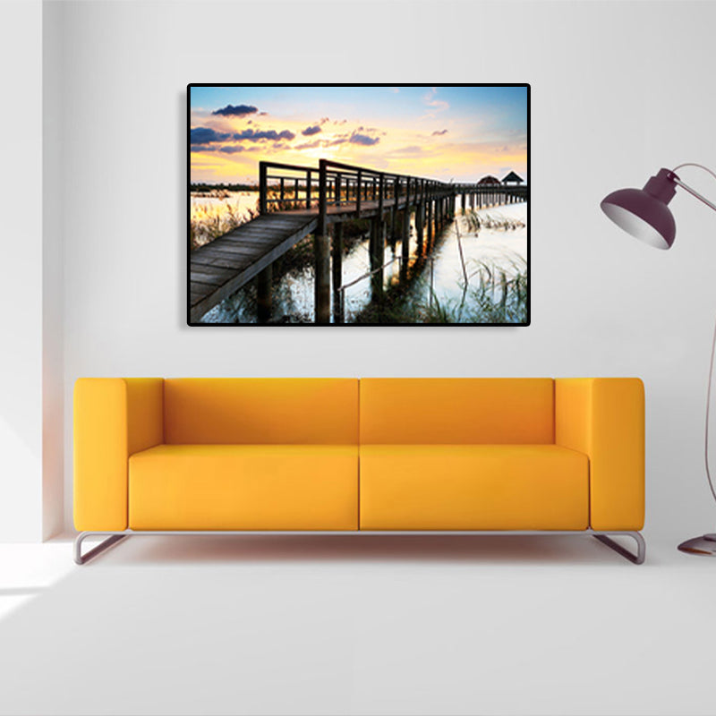 Modern Sea Bridge Canvas Print Photograph Scenery Dark Color Bedroom Wall art Decor