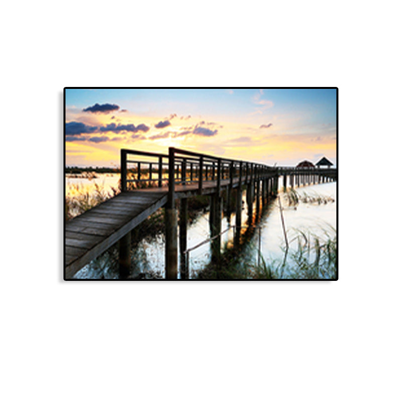 Modern Sea Bridge Canvas Print Photograph Scenery Dark Color Bedroom Wall art Decor