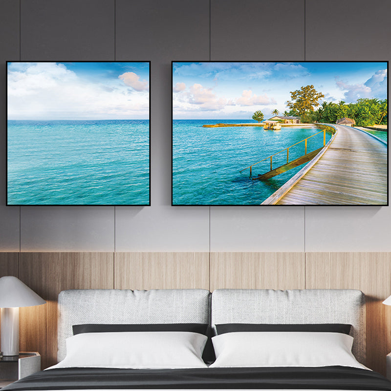 Pastel Seascape Wall Art Decor Nature Scenery Modern Multi-Piece Canvas for Bedroom