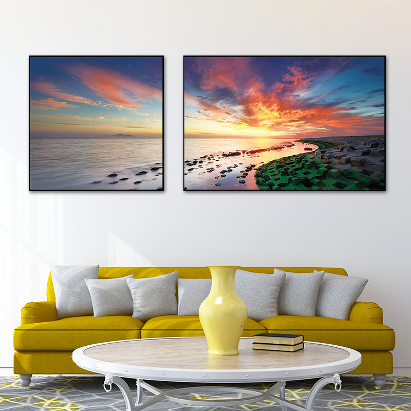 Pastel Seascape Wall Art Decor Nature Scenery Modern Multi-Piece Canvas for Bedroom