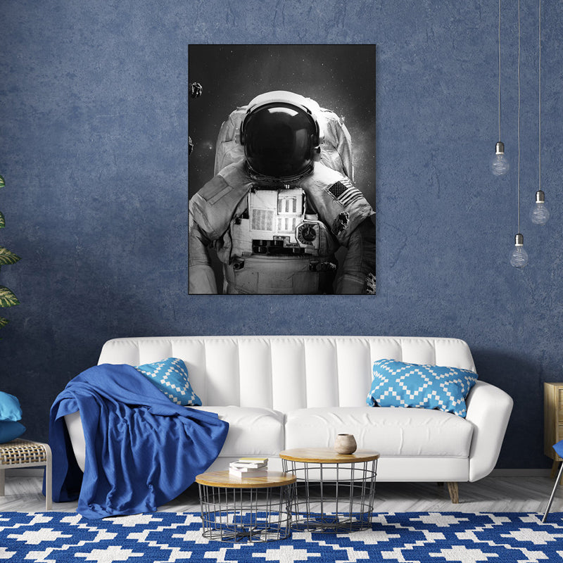 Modern Style Spaceman Canvas Boys Bedroom Wall Art Decor in Black, Multiple Sizes