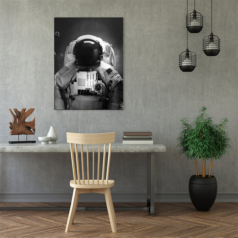 Modern Style Spaceman Canvas Boys Bedroom Wall Art Decor in Black, Multiple Sizes