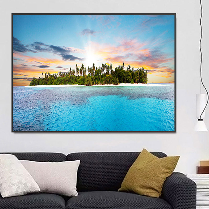 Stunning Tropical Beach Canvas Hotel Photograph Print Seascape Wall Art Decor in Blue