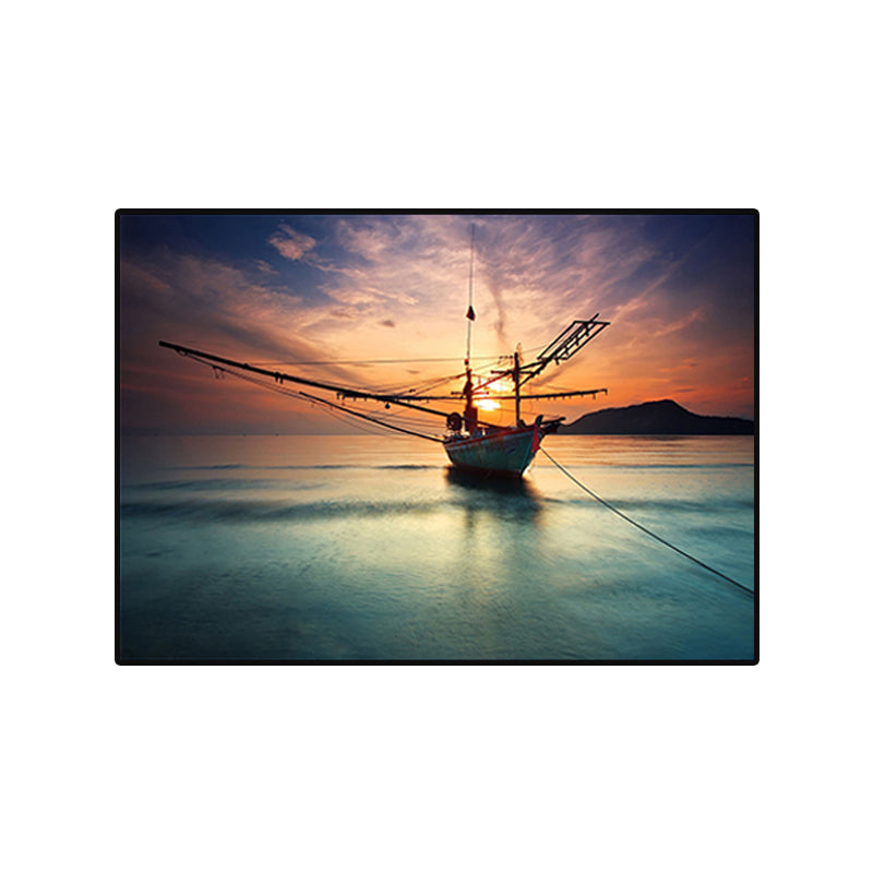 Sunset Glow Sailboat Canvas Print Modern Poetic Seascape Wall Art in Blue for Home