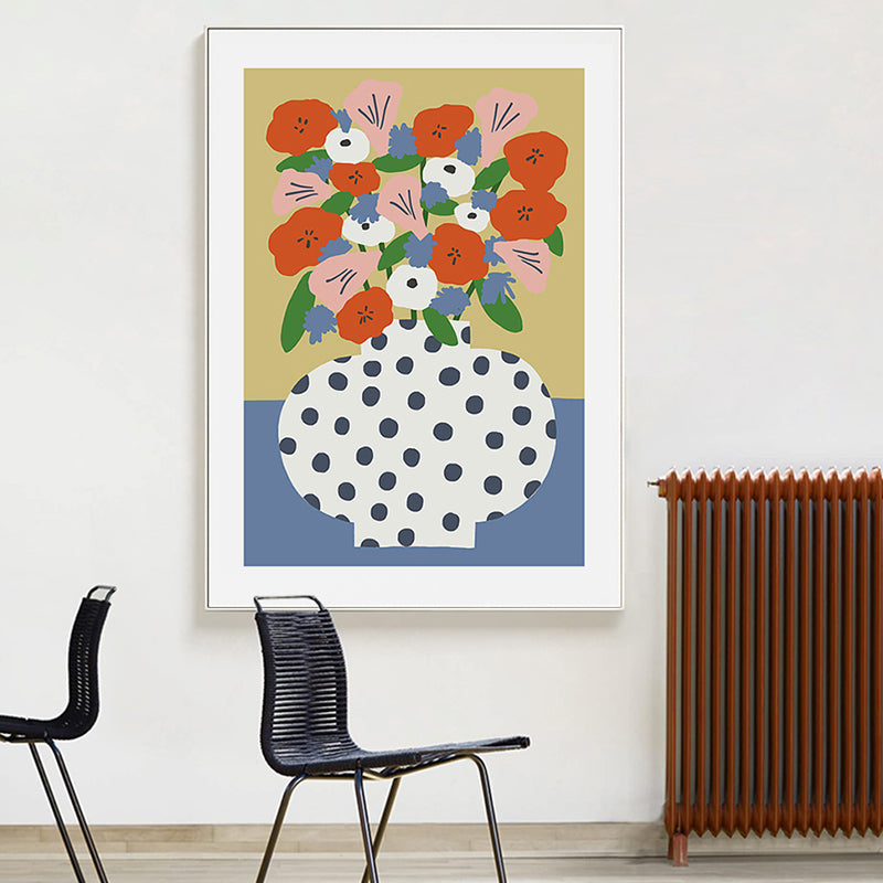 Scandinavian Flower Arranging Canvas Art Orange Textured Wall Decor for Living Room