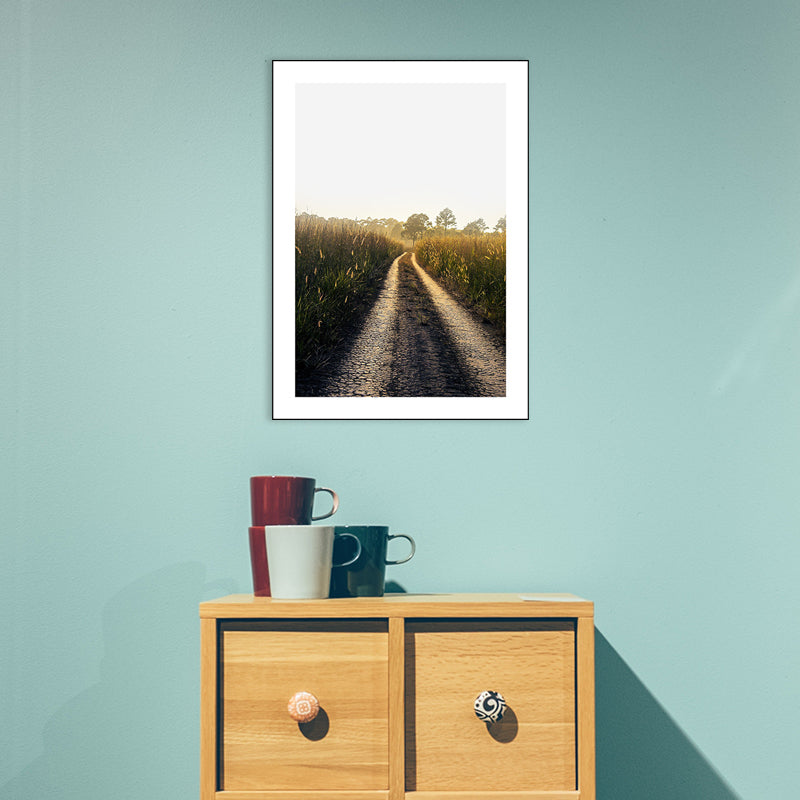 Soft Color Road Landscape Painting Textured Art Print for Bedroom, Multiple Sizes