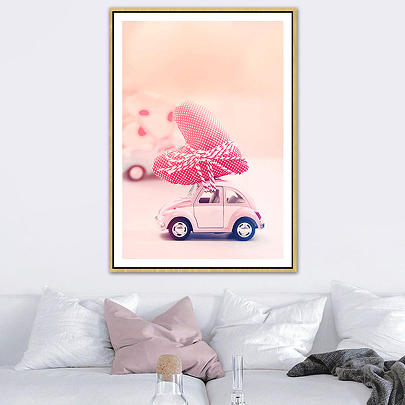 Pink Contemporary Toy Minicar Painting for Boys Bedroom, Multiple Sizes Available