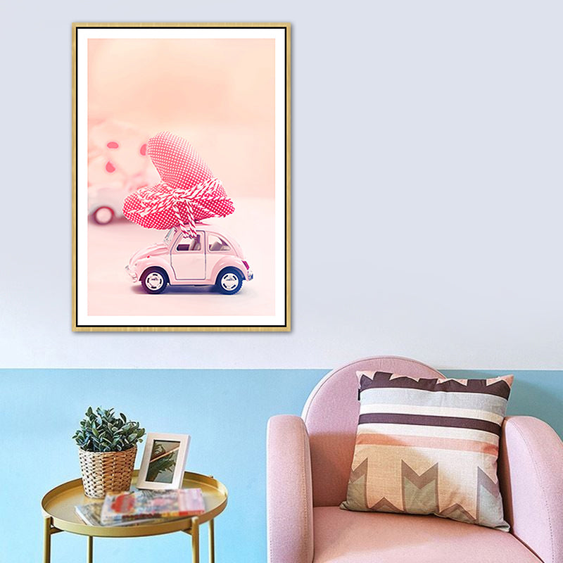 Pink Contemporary Toy Minicar Painting for Boys Bedroom, Multiple Sizes Available