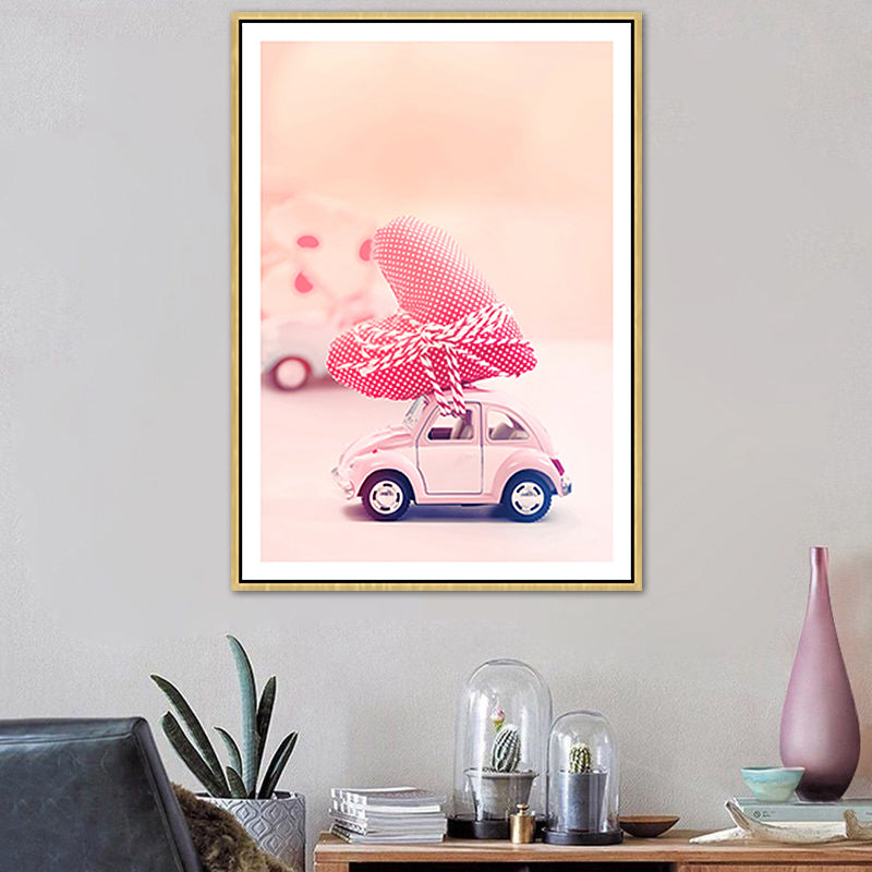 Pink Contemporary Toy Minicar Painting for Boys Bedroom, Multiple Sizes Available