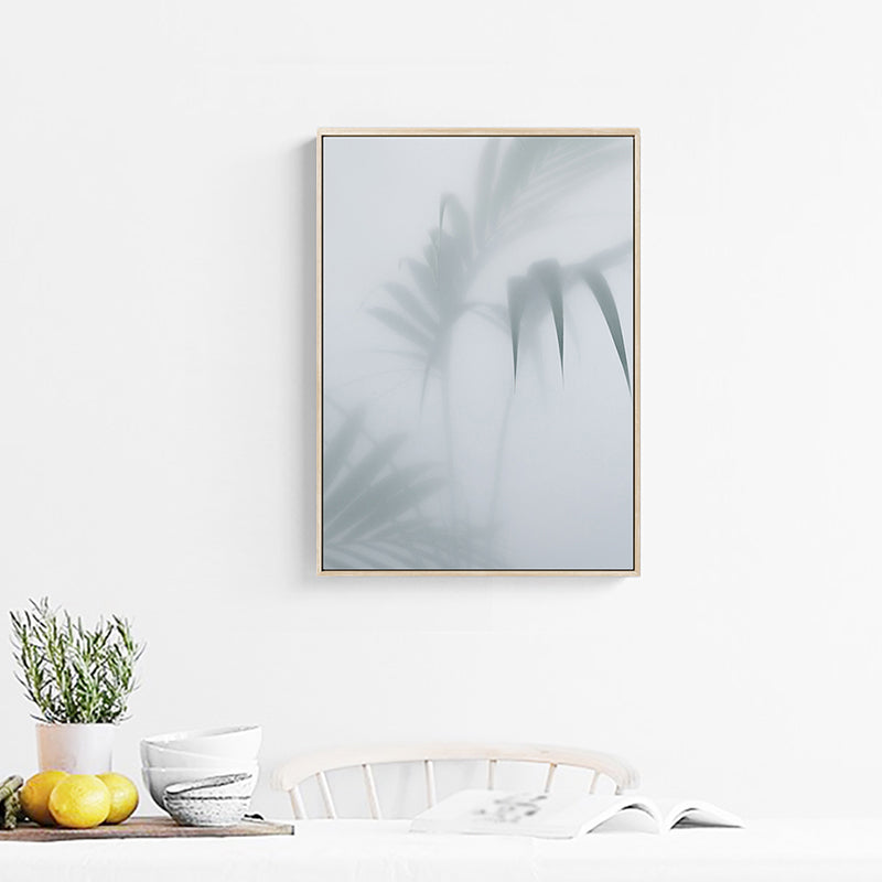 White Frosted Palm Leaf Canvas Print Botanic Nordic Textured Wall Art for Sitting Room