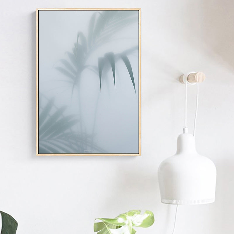 White Frosted Palm Leaf Canvas Print Botanic Nordic Textured Wall Art for Sitting Room