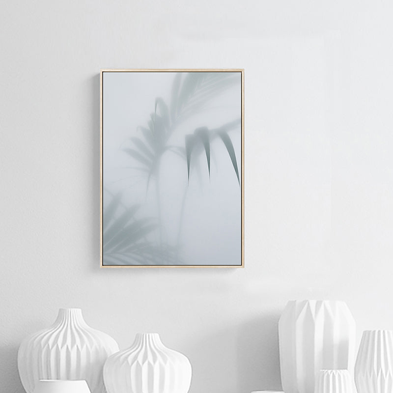 White Frosted Palm Leaf Canvas Print Botanic Nordic Textured Wall Art for Sitting Room