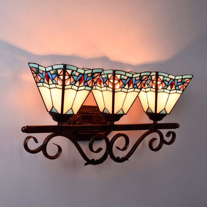 Cone Wall Light Fixture Tiffany White Glass 1 Head Antique Copper Sconce Lighting