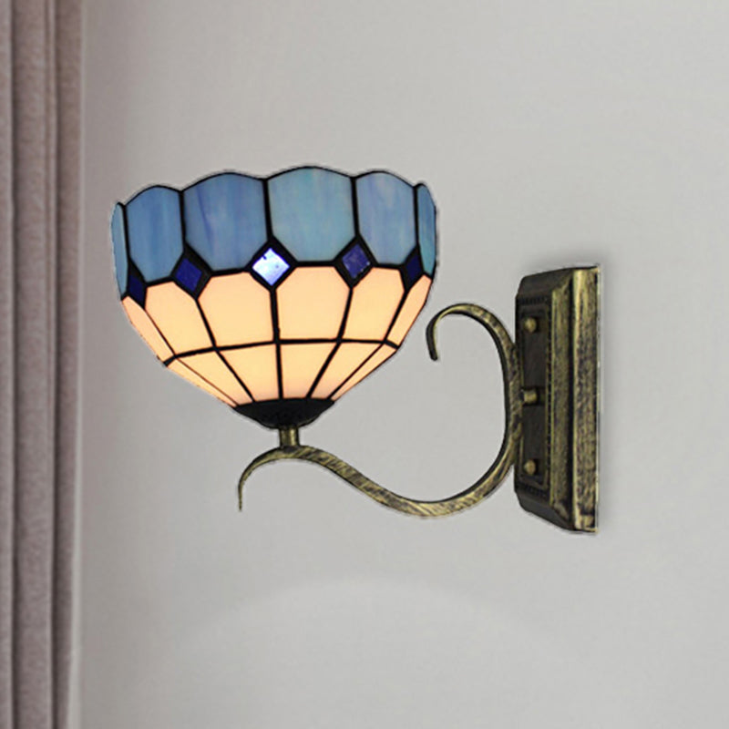 Classic Tiffany Bowl Wall Light Single Light Art Glass Wall Lamp in Antique Bronze for Bathroom