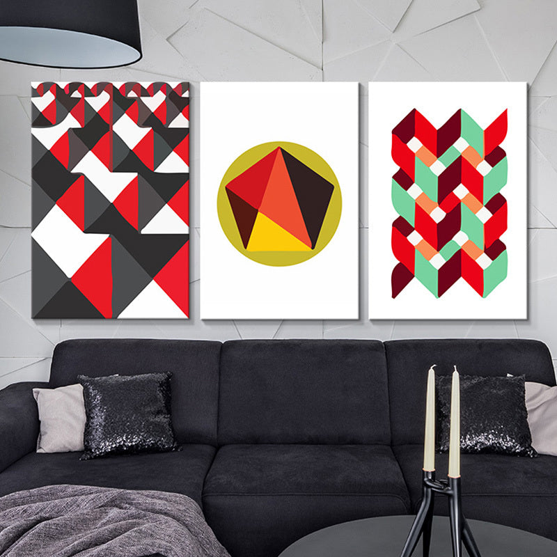 Geometric Wall Art Modernism Textured Living Room Canvas in Multi-Color, Set of 3