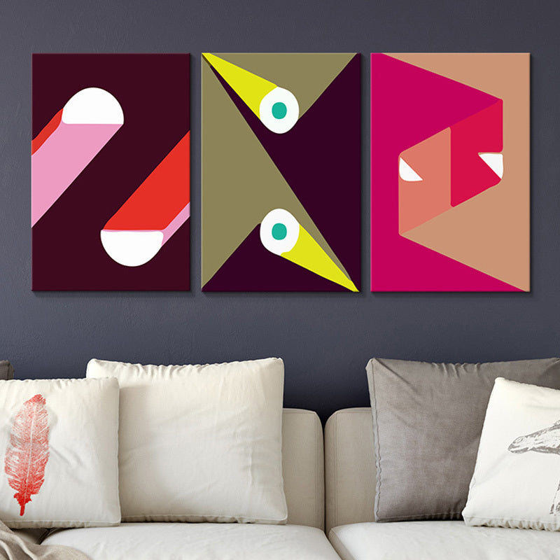 Geometric Wall Art Modernism Textured Living Room Canvas in Multi-Color, Set of 3