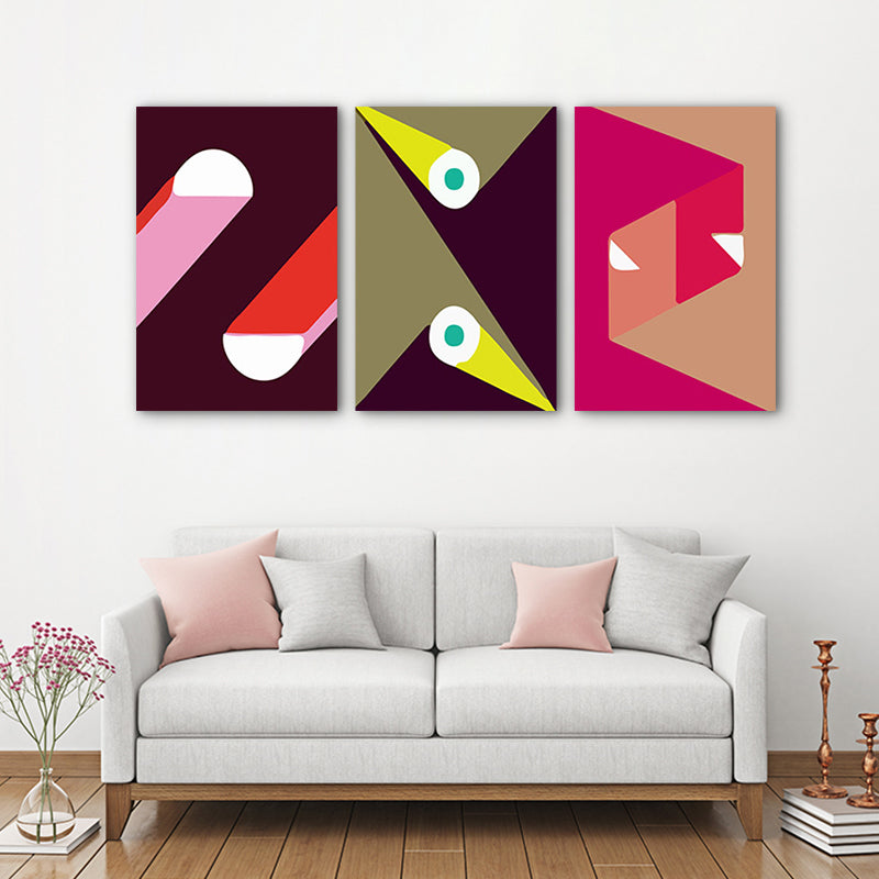 Geometric Wall Art Modernism Textured Living Room Canvas in Multi-Color, Set of 3