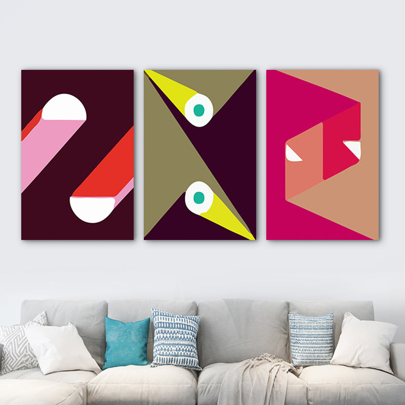 Geometric Wall Art Modernism Textured Living Room Canvas in Multi-Color, Set of 3