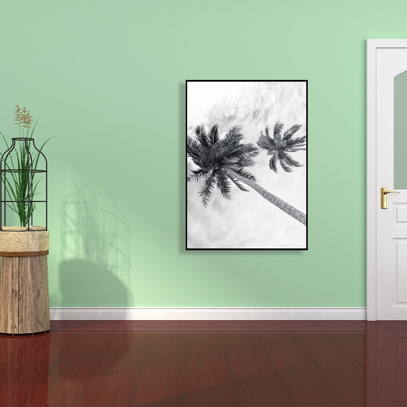 Photography Modern Canvas Art with Coconut Trees and Sky View in Black for Corridor