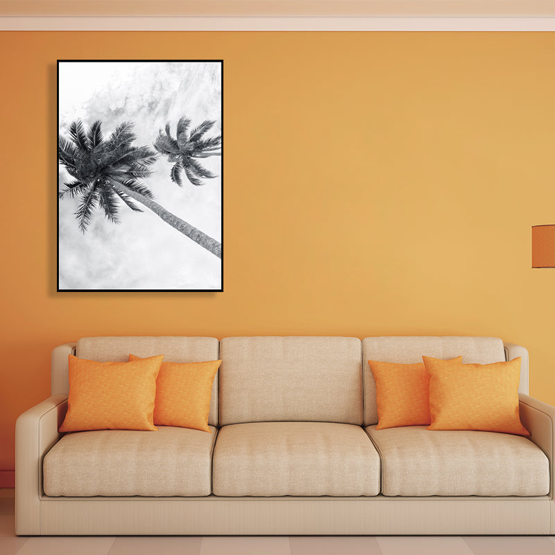 Photography Modern Canvas Art with Coconut Trees and Sky View in Black for Corridor