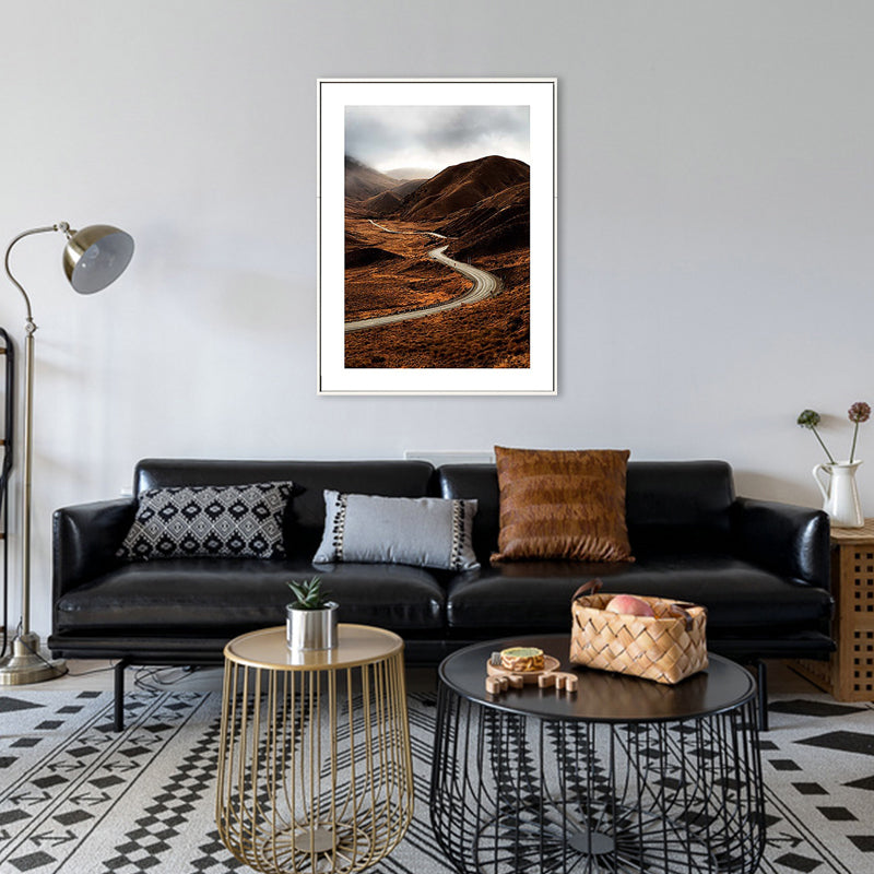 Brown Mountain Curve Road Canvas Contemporary Textured Wall Decor for Living Room