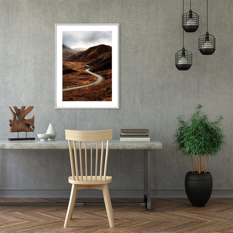 Brown Mountain Curve Road Canvas Contemporary Textured Wall Decor for Living Room